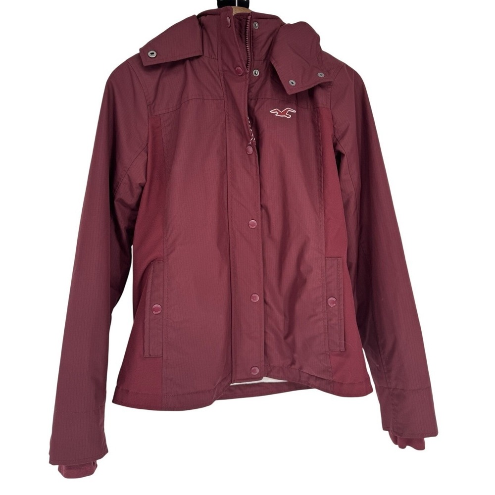 Hollister California Y2K All-Weather Jacket Burgundy Fleece Lined Hooded Coat